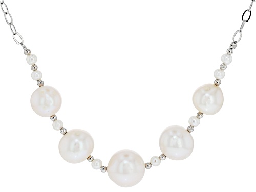 Pre-Owned 3-11m White Cultured Freshwater Pearl Rhodium Over Sterling Silver 18 Inch Necklace - Size 18