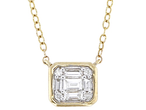 Pre-Owned 0.20ctw Baguette and Round White Diamond 10K Yellow Gold Station Necklace - Size 18