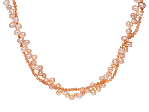 Pre-Owned 4mm Multi-Pink Cultured Freshwater Pearl With Sunstone Rhodium Over Silver 20 Inch Strand - Size 20