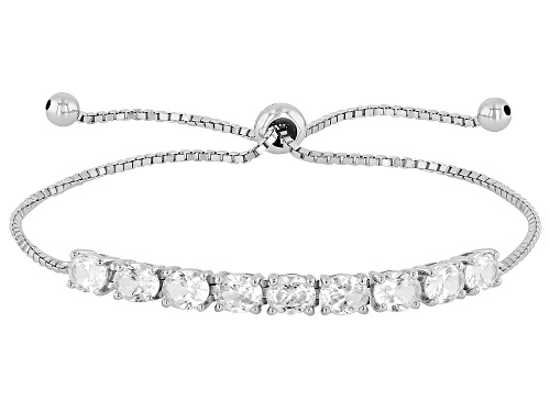 Pre-Owned 4.50ctw Oval White Zircon Rhodium Over Sterling Silver Bolo Bracelet