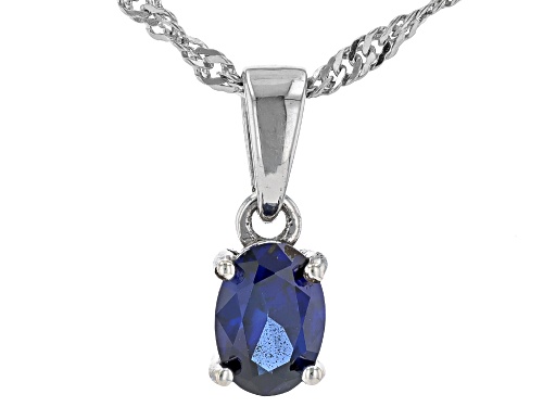 Pre-Owned 0.88ct Lab Created Blue Sapphire Rhodium Over Sterling Silver Pendant with Chain
