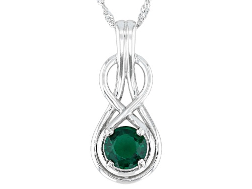 Pre-Owned 1.60ct Round Lab Created Emerald Rhodium Over Sterling Silver Pendant with Chain