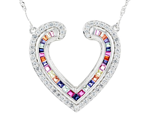 Pre-Owned 2.11ctw Lab Created Multi-Color Sapphire Platinum Over Sterling Silver Necklace - Size 18