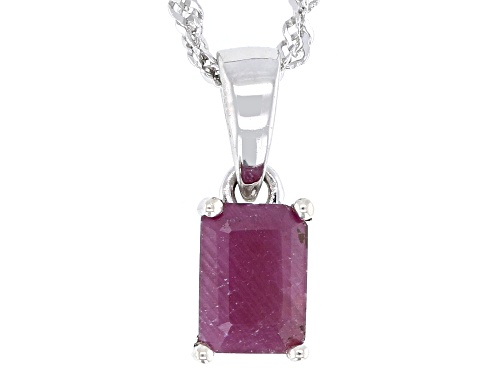 Pre-Owned 0.86ctw Red Ruby Rhodium Over Sterling Silver Pendant with Chain