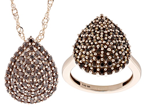 Pre-Owned Bella Luce® Ottone 4.00ctw Brown Diamond Simulant 18k Rose Gold Over Brass Ring and Pendan