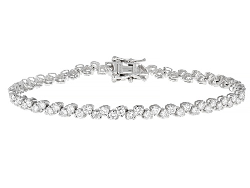 Pre-Owned Prazana®Lab-Grown Diamonds 3.50ctw Round Diamond Rhodium Over Sterling Silver Tennis Brace - Size 7.25