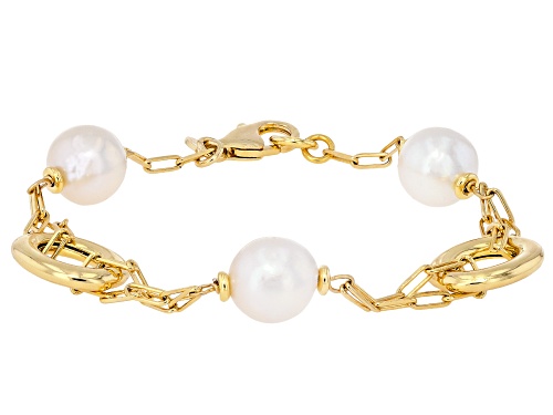 Pre-Owned Genusis Pearls™ 9mm White Cultured Freshwater Pearl 18k Yellow Gold Over Bronze Station Br - Size 7.5