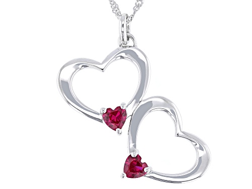 Pre-Owned 1.09ctw Lab Created Ruby Rhodium Over Sterling Silver Pendant with Chain