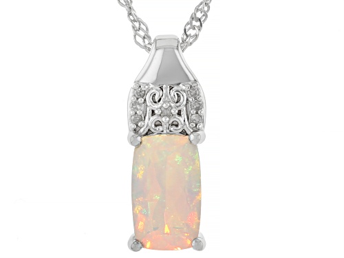 Pre-Owned 1.22ct Ethiopian Opal With 0.02ctw White Diamond Rhodium Over Sterling Silver Pendant with