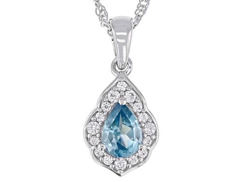 Pre-Owned 1.17ct Blue with 0.18ctw White Zircon Rhodium Over Sterling Silver Pendant with Chain