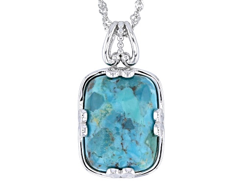 Pre-Owned 16x12mm Turquoise Rhodium Over Sterling Silver Pendant with Chain