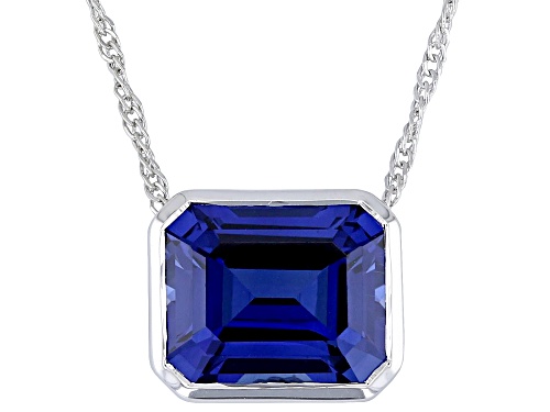 Pre-Owned 7.14ct Lab Created Blue Sapphire Rhodium Over Sterling Silver Pendant with Chain