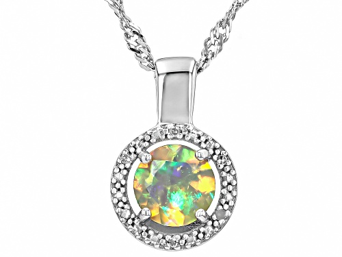 Pre-Owned .30ct Round Buttercup Ethiopian Opal With .05ctw Diamond Accent Rhodium Over Silver Pendan