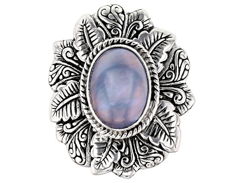 Pre-Owned Artisan Collection of Bali™ 13x9mm Blue Cultured Mabe Pearl Sterling Silver Leaf & Dragonf - Size 12