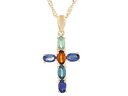 Pre-Owned 1.62ctw Multi Color Kyanite 18k Yellow Gold Over Sterling Silver Pendant With Chain