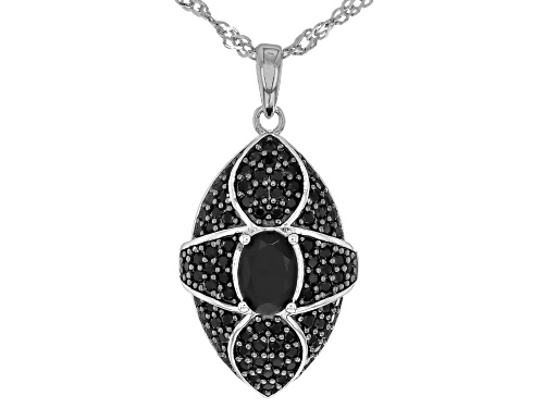 Pre-Owned .87ct Oval And 1.58ctw Round Black Spinel Rhodium Over Sterling Silver Pendant With Chain