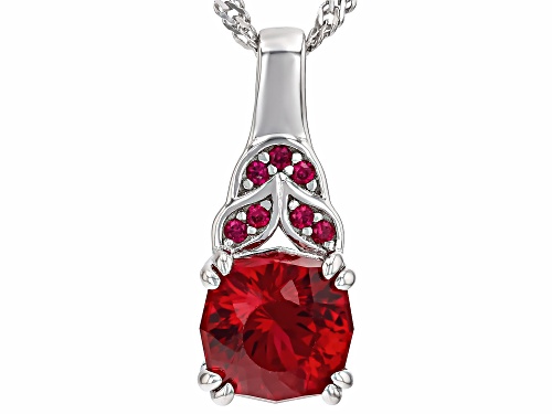 Pre-Owned 3.06ct Cushion And 0.06ctw Round Lab Created Ruby Rhodium Over Silver Pendant With Chain