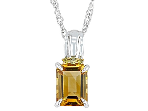 Pre-Owned 1.19ct Citrine with 0.03ctw Yellow Diamond Rhodium Over Sterling Silver Pendant with Chain