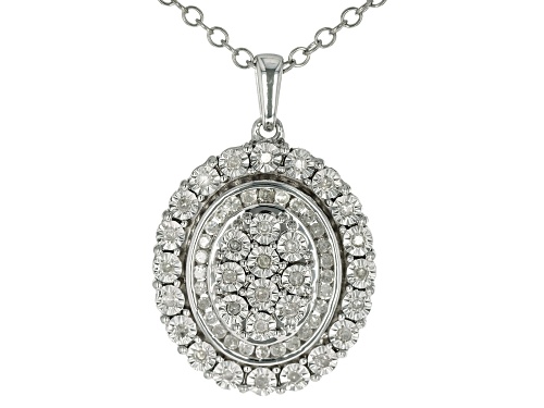Pre-Owned 0.25ctw Round White Diamond Rhodium Over Sterling Silver Halo Cluster Pendant With 19" Cab
