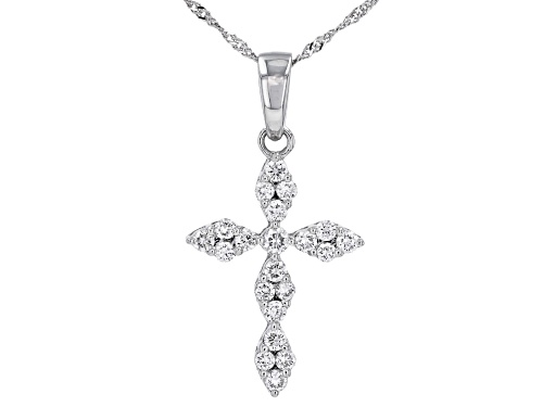 Pre-Owned Prazana® Lab-Grown Diamonds 0.75ctw White Diamond Rhodium Over Sterling Silver Cross Penda