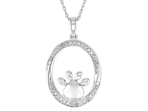 Pre-Owned 0.17ctw Round White Diamond Rhodium Over Sterling Silver Paw Print Pendant With Rope Chain