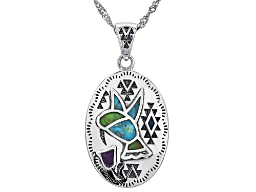 Pre-Owned Southwest Style by JTV™ Multi-Color Turquoise & Lapis Sterling Silver Hummingbird Pendant/