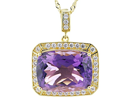 Pre-Owned 15.00ct Canela Amethyst With 0.53ctw White Zircon 18k Yellow Gold Over Silver Pendant With