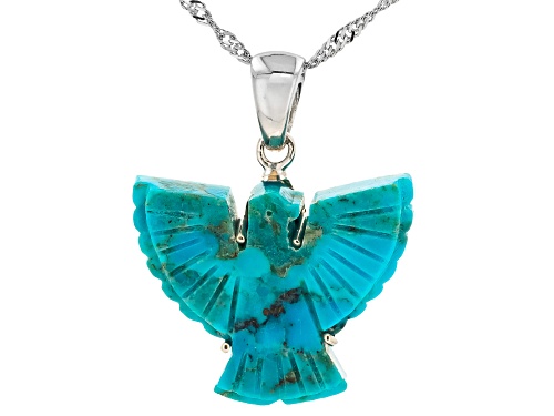 Pre-Owned Southwest Style by JTV™ Hand Carved Turquoise Eagle Pendant With Singapore Chain