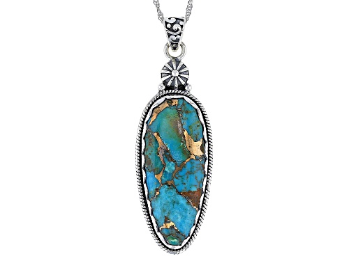 Pre-Owned Southwest Style by JTV™ 37x15mm Blue Turquoise Sterling Silver Pendant With 18" Chain