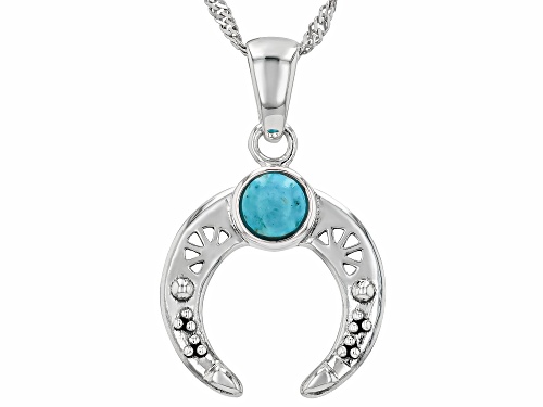 Pre-Owned Southwest Style by JTV™ 5mm Blue Turquoise Oxidized Sterling Silver Pendant With Chain