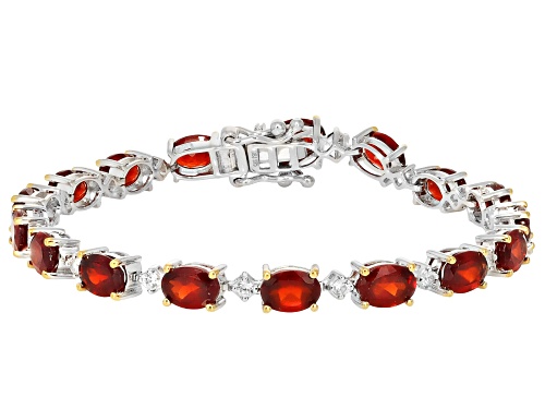 Pre-Owned 17.59ctw Hessonite Garnet with White Zircon Rhodium and 18K Gold Over Silver Bracelet - Size 8