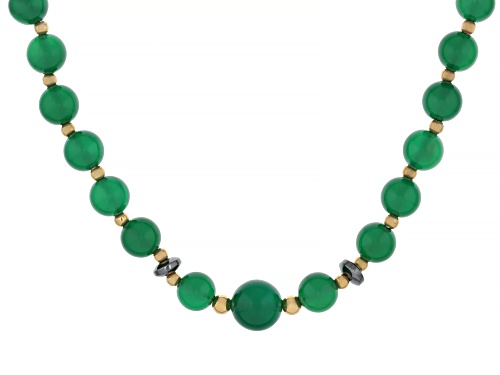 Pre-Owned 8-8.5mm Onyx with 6-7mm Hematine 18K Yellow Gold Over Sterling Silver Beaded Necklace - Size 18