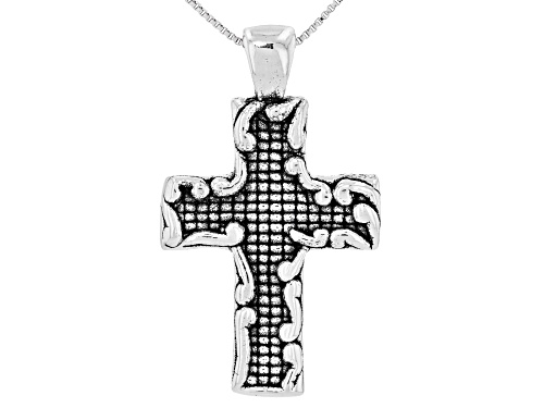 Pre-Owned Oxidized Sterling Silver Textured Cross Pendant With 18 Inch Box Chain