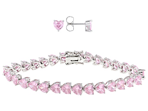 Pre-Owned Bella Luce® 34.88ctw Pink Diamond Simulant Rhodium Over Brass Heart Jewelry Set (21.14ctw