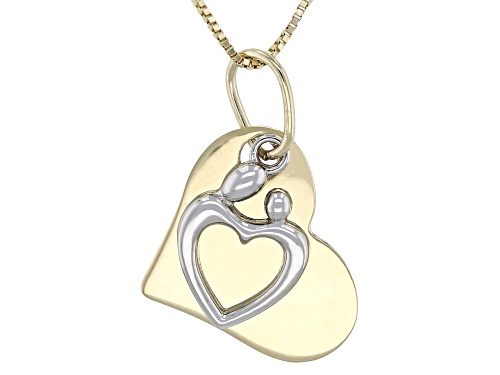 Pre-Owned 10k Yellow and Rhodium Over 10k White Gold Mother and Child Heart Pendant with Chain