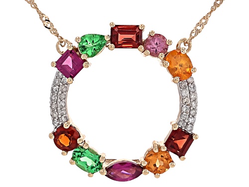 Pre-Owned 1.84ctw Multi-Garnet With .09ctw White Diamond Accent 10k Yellow Gold Pendant With Chain