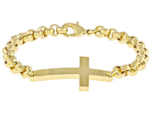 Pre-Owned Moda Al Massimo® 18k Yellow Gold Over Bronze 6mm Cross Bracelet. Made in Italy. - Size 8