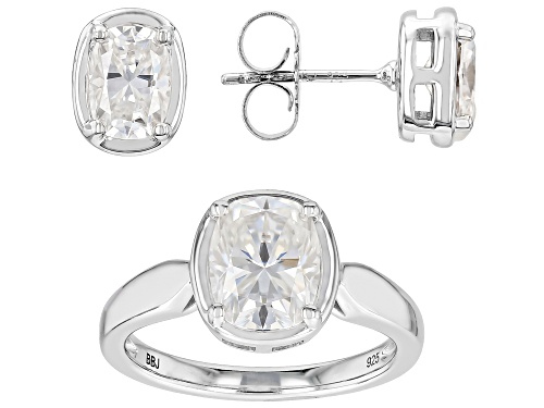 Pre-Owned MOISSANITE FIRE® 3.90CTW DEW RECTANGULAR CUSHION PLATINEVE® EARRINGS AND RING SET