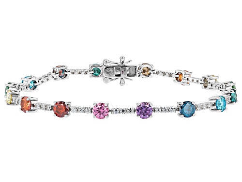 Pre-Owned MOISSANITE FIRE® MULITI COLOR 8.76CTW DEW ROUND BRILLIANT PLATINEVE® TENNIS BRACELET - Size 8