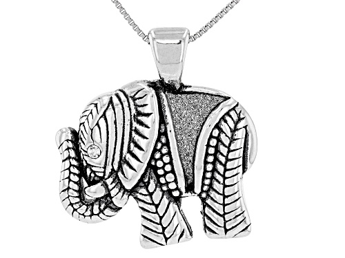 Pre-Owned Oxidized Sterling Silver Glitter Elephant Pendant With 18 Inch Box Chain