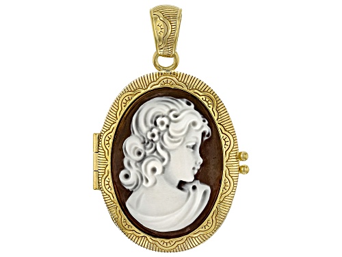 Pre-Owned Cameo Italiano 29x22mm Portrait Cameo 18k Yellow Gold Over Sterling Silver Locket Pendant