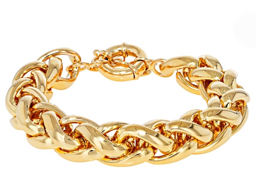 Pre-Owned Moda Al Massimo® 18k Yellow Gold Over Bronze 15.5mm Spiga Bracelet. Made in Italy. - Size 8
