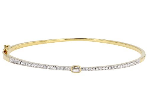 Pre-Owned Prazana® Lab-Grown Diamonds 0.60ctw Emerald Cut and Round Diamond 14K Gold Over Silver Ban - Size 7.5