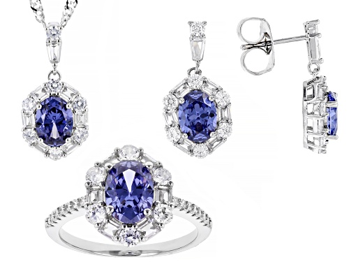 Pre-Owned Bella Luce® Esotica™ 13.24ctw Tanzanite And Diamond Simulants Rhodium Plated Ottone Set