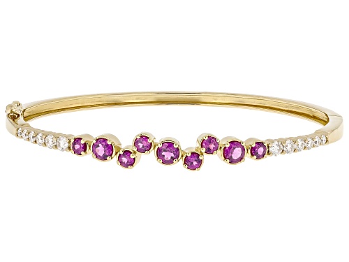 Pre-Owned 1.57ctw Grape Color Garnet with 0.68ctw Moissanite Fire® 18K Yellow Gold Over Silver Brace - Size 8