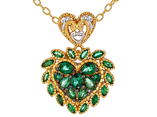 Pre-Owned 0.41ctw Grizzly Emerald Rhodium/24k Gold Over Palladium Sterling Silver Heart Pendant With