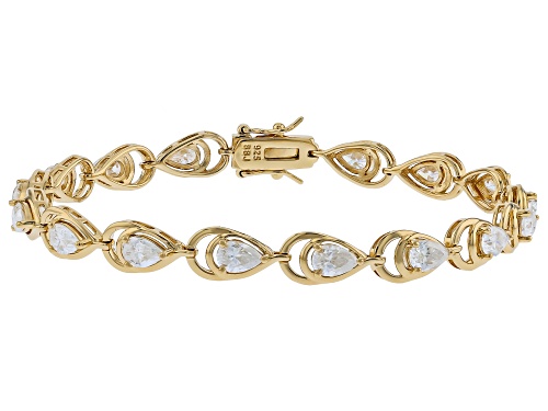 Pre-Owned MOISSANITE FIRE® 6.02TW DEW PEAR SHAPE 14K YELLOW GOLD OVER SILVER TENNIS BRACELET - Size 7.25