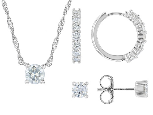 Pre-Owned MOISSANITE FIRE® 2.10CTW DEW ROUND  PLATINEVE® STUD AND HOOP EARRINGS WITH NECKLACE JEWELR