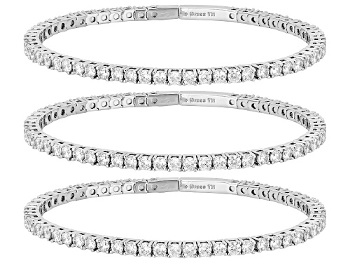 Pre-Owned Bella Luce® Ottone 27.69ctw White Diamond Simulant Rhodium Over Brass Flex Bangle Set of 3 - Size 7