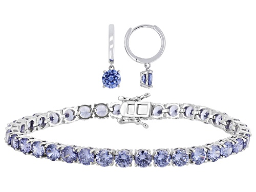 Pre-Owned Bella Luce® Esotica™ 24.78ctw Tanzanite Simulant Rhodium Plated Ottone Earrings and Bracel